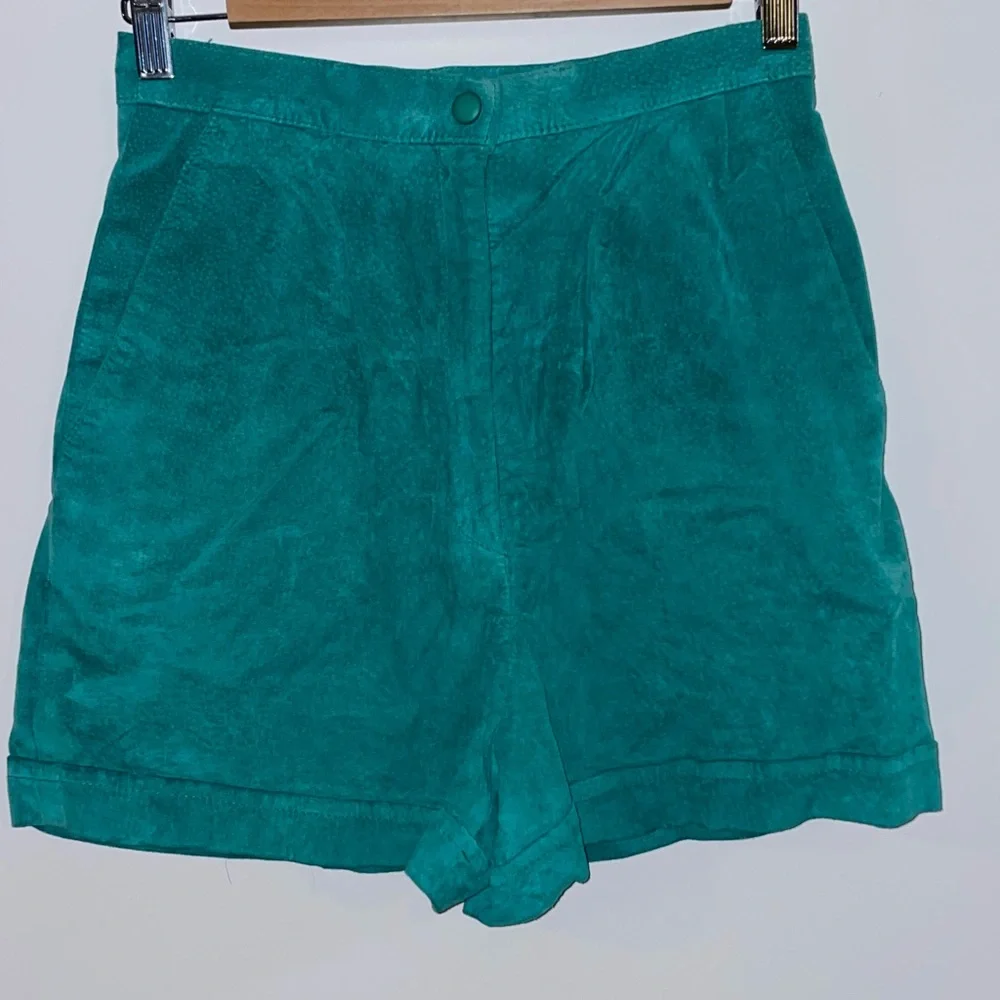 Suede High Waist Teal Shorts - Picture 1 of 2
